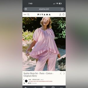 Piyama Sophie Sleep Set - Pink Gingham